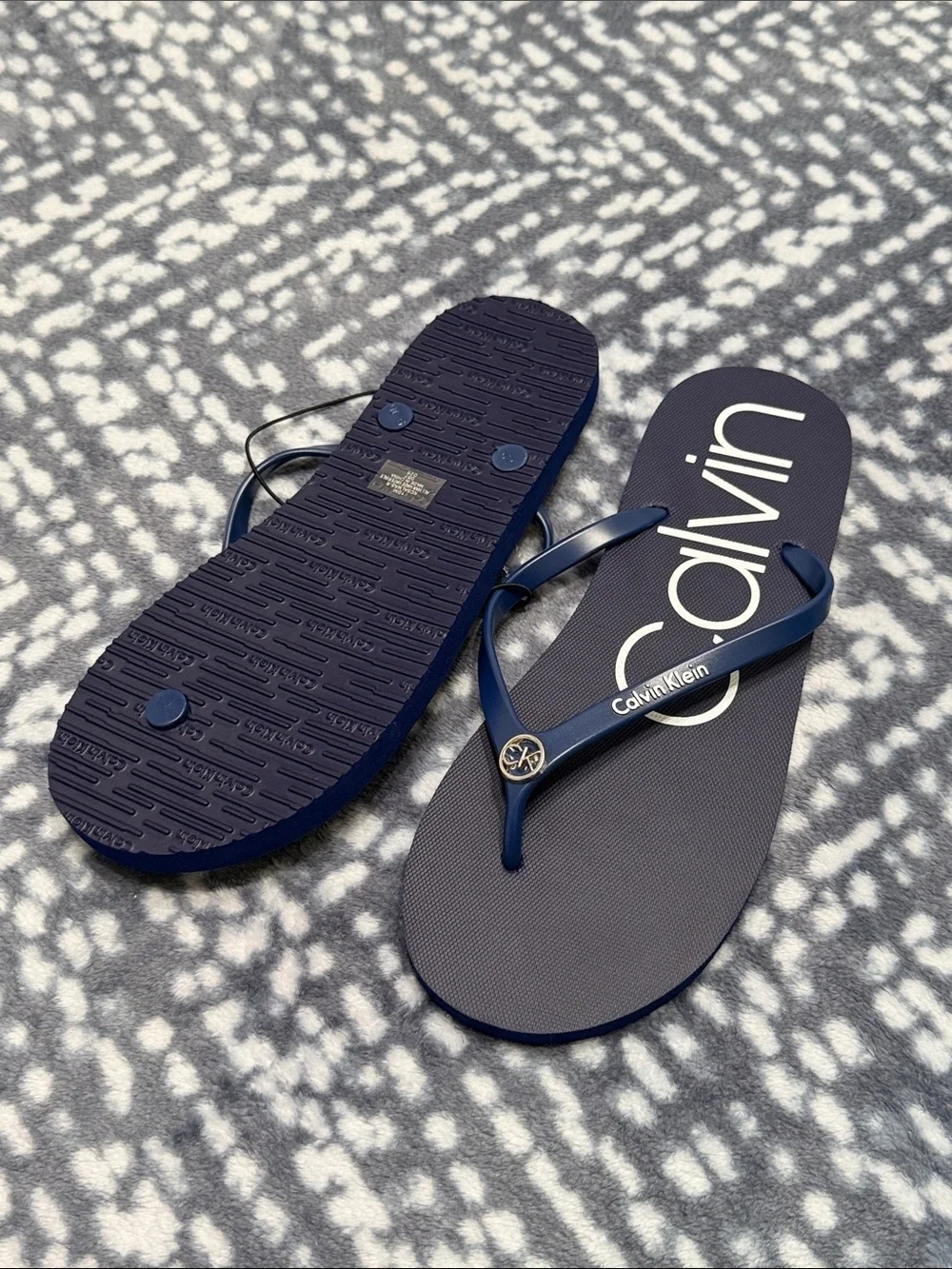 Calvin Klein Navy Blue Logo Flip Flops